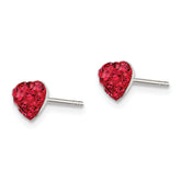 **Sterling Silver 925 Red Preciosa Crystal Heart Earrings with Polished Finish**